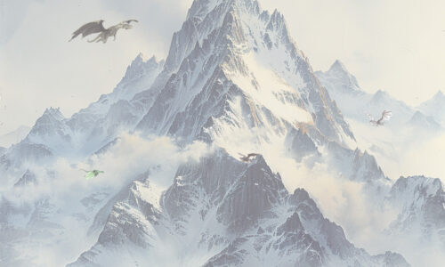 Cadore range mountain with dragons in flight